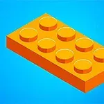 Turuncu bir LEGO benzeri yapım parçası, mavi arka plan üzerinde 8 çıkıntılı olarak görülüyor