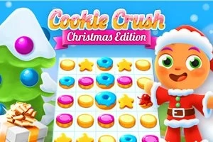 Noel temalı bir oyun ekranı, Noel Baba kostümlü bir karakter, yanında dev bir çam ağacı ve hediye paketleri