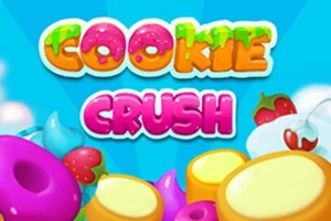 Renkli kurabiyeler ve meyvelerle süslenmiş Cookie Crush yazısı