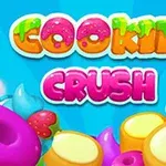 Renkli kurabiyeler ve meyvelerle süslenmiş Cookie Crush yazısı