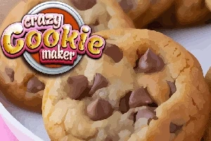 Bir tabakta çikolata parçacıklı kurabiyeler ve crazy cookie maker yazılı logo