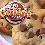 Bir tabakta çikolata parçacıklı kurabiyeler ve crazy cookie maker yazılı logo