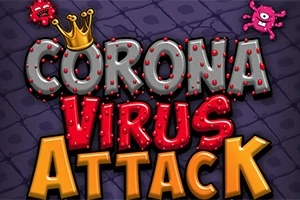 Büyük harflerle renkli ve dokulu Corona Virus Attack yazısı, taç ve virüs şeklinde figürlerle süslenmiştir