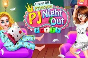 İki genç kız pijama partisine katılmış, renkli koltuklarda oturuyor ve yastık savaşı yapıyor