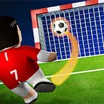 Kırmızı formalı bir oyuncu, kaleye doğru kavisli bir vuruş yaparken, futbol topu ağlara doğru ilerliyor