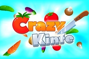 Mavi bir arka plan üzerinde havada uçuşan çeşitli sebzeler ve büyük harflerle yazılmış Crazy Knife metni ile birlikte bir bıçak