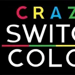 Siyah bir arka plan üzerinde CRAZY SWITCH COLOR yazısı, CRAZY kelimesindeki harfler farklı renklerde