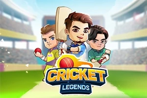 Üç çizgi karakteri bir stadyumda, ortadaki karakter kriket sopası tutuyor, altta Cricket Legends yazısı bulunuyor