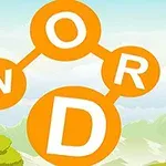 Turuncu daireler içinde WORD harflerinin birleşimi ve arka planda dağ manzarası
