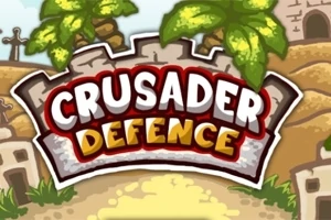 Tropikal bitkilerin ve kumlu yolun üzerinde Crusader Defence yazısı bulunan taş duvar