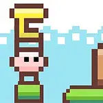 Piksel sanatı ile oluşturulmuş, mavi arka plan önünde zıplayan blok figürler ve bir platform