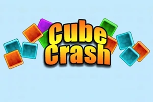 Renkli küplerin etrafında Cube Crash yazısı bulunan mavi arka planlı görüntü