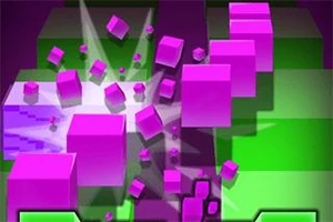 Mor ve yeşil küplerin hareketli olduğu 3D patlama sahnesi
