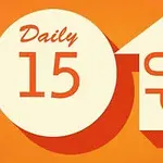 Turuncu arka planda beyaz bir daire üzerinde Daily 15 yazısı ve yanında yukarıyı gösteren beyaz bir ok içinde Up yazısı bulunuyor