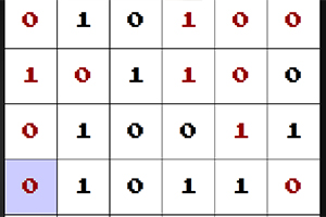 5x5 karelerden oluşan, içinde siyah ve kırmızı sıfır ve birlerin yer aldığı basit bir ızgara