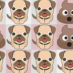 Kareli bir arka planda, köpek ve kaka emojileri sıralanmış