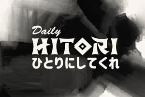 Siyah ve beyaz tonlarda Daily Hitori ve Japonca metin bulunan bir grafik