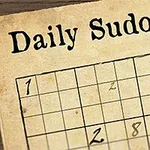 Eski tarzda, üzerinde Daily Sudoku yazılı bir sudoku bulmaca kağıdı ve yanında bir tüy kalem