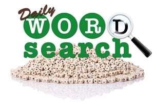 Daily Word Search yazısı ve büyüteç ile çevrili harf karışımı