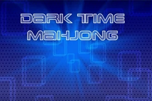 Mavi tonlarında geometrik desenli arka plan üzerindeki Dark Time Mahjong yazısı