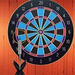 Turuncu ahşap duvar önünde, üzerinde üç ok bulunan bir dart tahtası