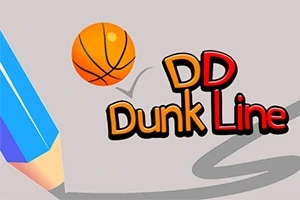 Gri arka plan üzerinde, mavi bir kalem, bir basketbol topu ve DD Dunk Line yazısı bulunmaktadır