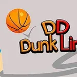 Gri arka plan üzerinde, mavi bir kalem, bir basketbol topu ve DD Dunk Line yazısı bulunmaktadır
