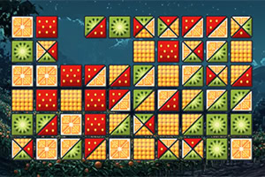 Deniz altı arka planı üzerinde, kırmızı, yeşil ve sarı renkli desenli karelerden oluşan ızgara ve üçgen parçalara bölünmüş bloklar