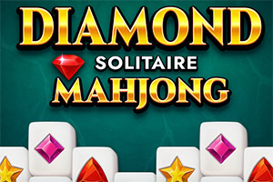Diamond Solitaire Mahjong yazısı ve renkli taşlarla süslenmiş beyaz bloklar