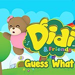 Bir ayı ve bir kuşun yanında büyük renkli Didi & Friends yazısı ve gökkuşağı arka planlı bir sahne