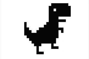 Piksel tarzında siyah bir dinozor çizimi