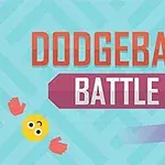 Renkli arka plan üzerinde Dodgeball Battle yazısı, gülen yüz ifadeli bir emoji ve iki el ile bir top