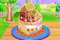 Kekin soğumasını bekleyin ve pembe şekerleme ile sevimli bir bebek evi