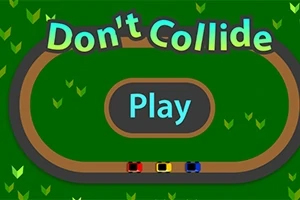 Yarış pistinin içinde Dont Collide yazısı ve Play düğmesi bulunan, üzerinde üç arabayla oval bir yarış pisti