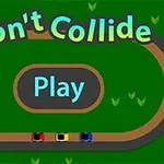Yarış pistinin içinde Dont Collide yazısı ve Play düğmesi bulunan, üzerinde üç arabayla oval bir yarış pisti