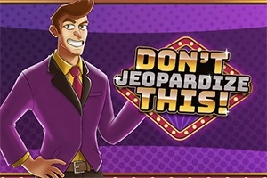 Mor takım elbiseli bir karakterin yanında Dont Jeopardize This!