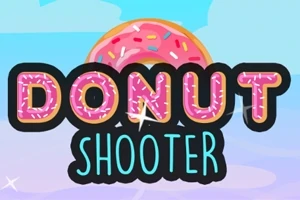 Pembe şekerlemeli bir donutun önünde Donut Shooter yazısı