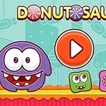 Renkli ve sevimli karakterler, ortada büyük bir oynatma düğmesi ve üstte Donutosaur 2 yazısı bulunan çizgi film tarzı bir tasarım