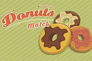 Üç farklı renkli donut ve Donuts Match yazısı olan çizim