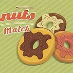 Üç farklı renkli donut ve Donuts Match yazısı olan çizim