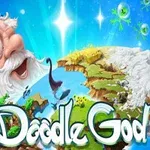 Beyaz sakallı karikatürize bir karakter, sihirli bir ortamda dünyayı oluşturuyormuş gibi görünüyor, başında hâle ve parmağı yukarıda