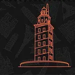 Karaköydeki Kız Kulesinin siyah arka plana turuncu çizimle tasviri