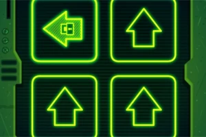 Yeşil neon renklerde dört karede ok işaretleri, biri sola diğeri yukarı yönelmiş