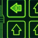 Yeşil neon renklerde dört karede ok işaretleri, biri sola diğeri yukarı yönelmiş