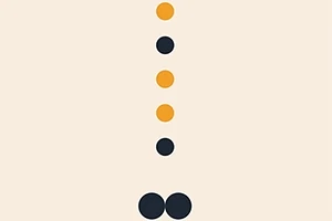 Dikey olarak sıralanmış, turuncu ve siyah dairelerden oluşan minimalist desen