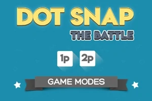 Mavi arka planda Dot Snap The Battle yazısı, 1p ve 2p butonları ve altında Game Modes ifadesi bulunan bir görsel
