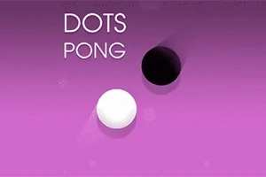 Mor arka plan üzerinde, bir beyaz ve bir siyah daireyle Dots Pong yazısı
