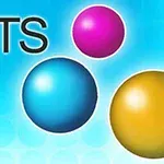 Mavi arka plan üzerinde DOTS yazısı ve farklı renklerde üç büyük top