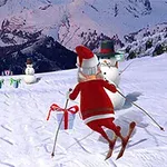 Karlarla kaplı dağlık bir alanda kayak yapan Noel Baba, yolda kardan adamlar ve hediye paketleriyle karşılaşıyor