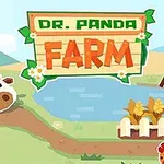 Sevimli bir panda çiftçi şapkalı ve gözlüklü olarak, bir ineğin yanında duruyor; arka planda bir çiftlik manzarası ve üzerinde Dr